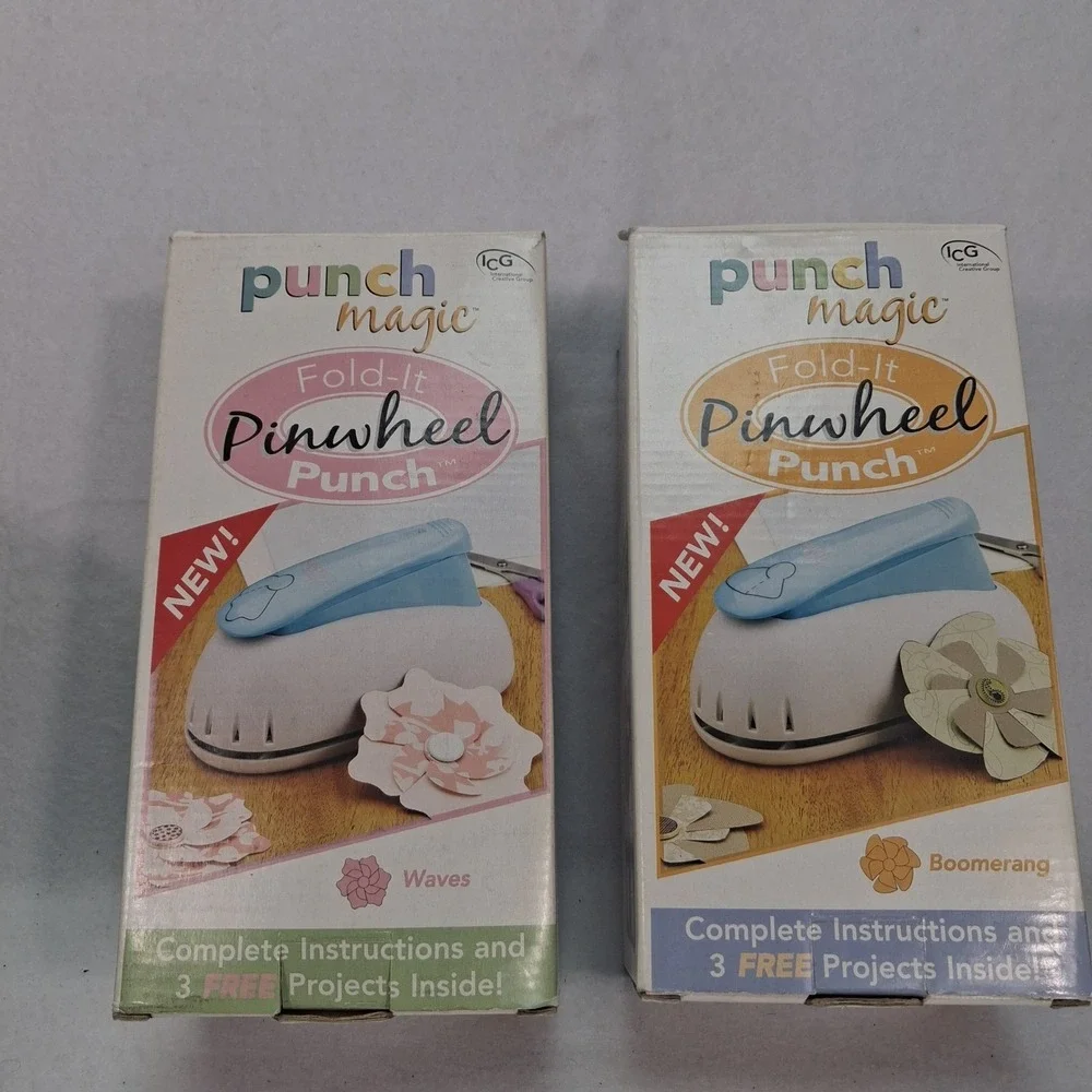 Punch Magic Fold-It Pinwheel Punch Waves Boomerang Paper Craft Tools Set EUC